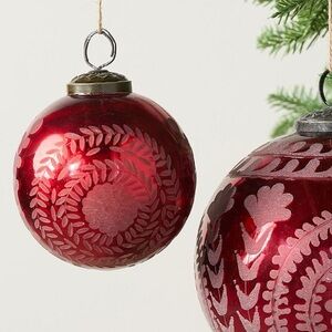 New Pottery Barn Etched Mercury Ball Ornament, Red, 4” #2
